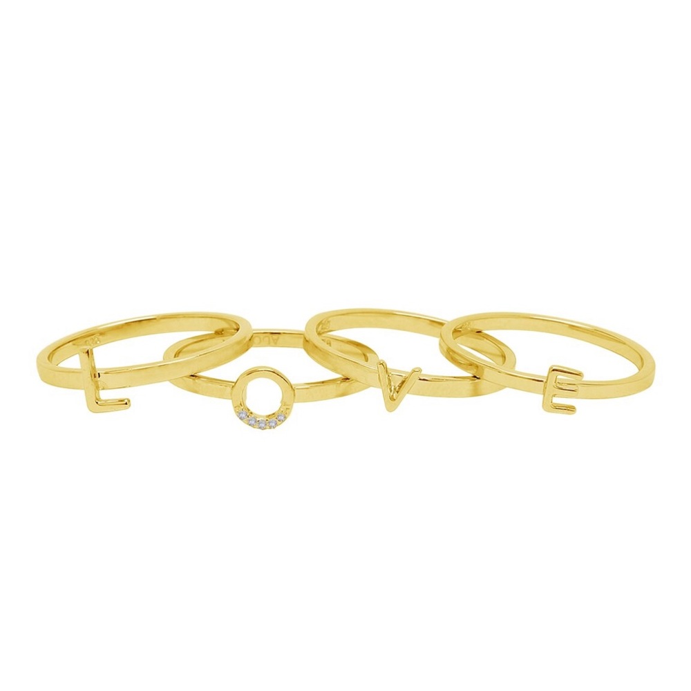 Adornia 14k on Sterling Silver with 0.03 ct tw Diamond Love Ring Stack